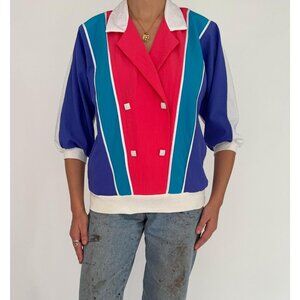 90s vintage multicolor bright funky bold graphic windbreaker collared blouse top
